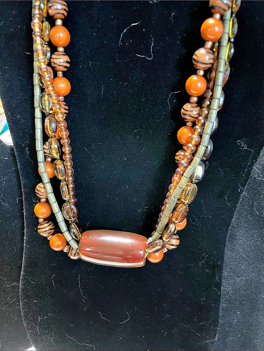 Beaded Statement Necklace in Brown & Orange M’s